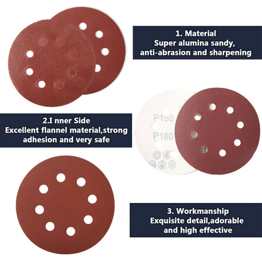 

100PCS Hook And Loop 5Inch Sanding Discs Random Orbital Circular Sandpaper Pads Abrasives Tools 400 600 1000 2000 Grits