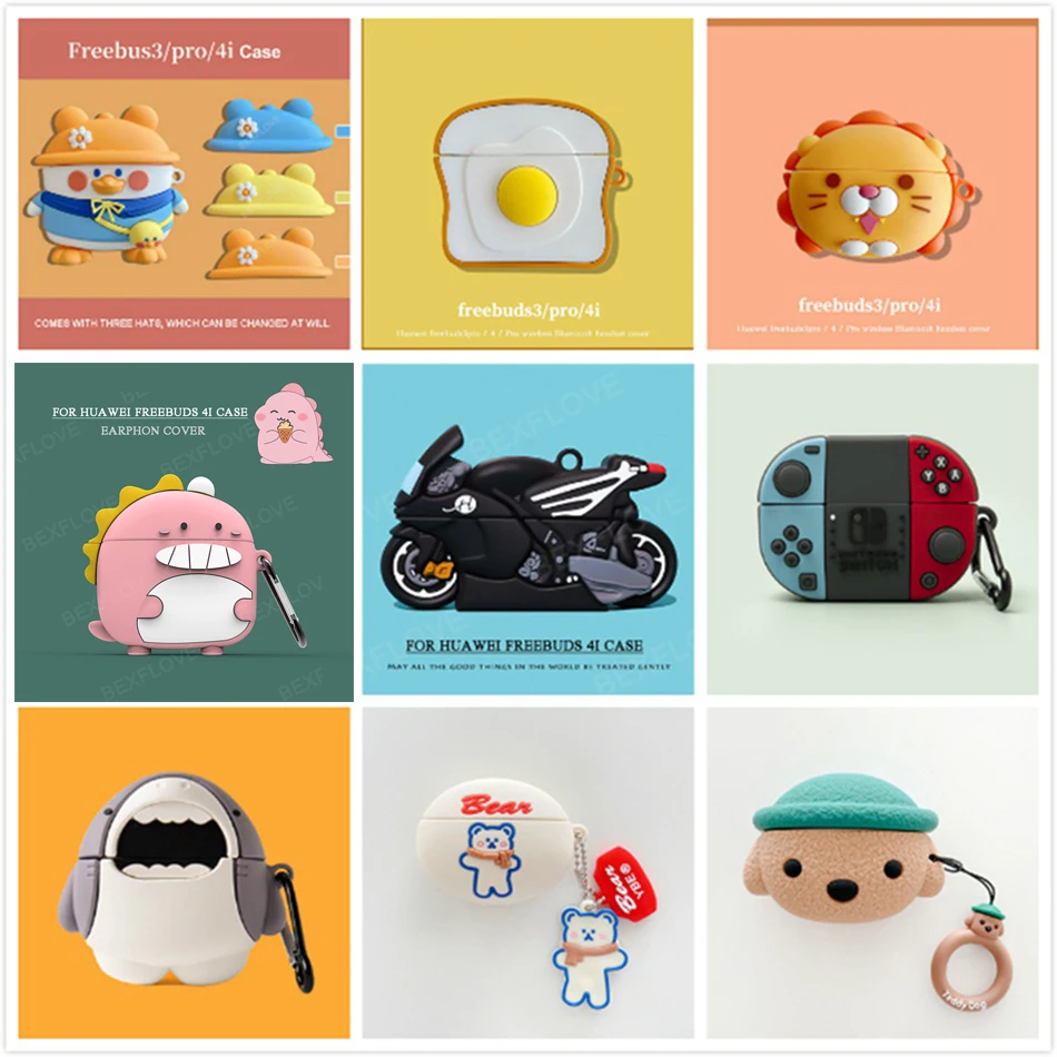 

3D-чехол для наушников Huawei Freebuds 4i, силиконовый чехол с милым мультяшным медведем, собакой, уткой для Freebuds 4i, наушники, чехол