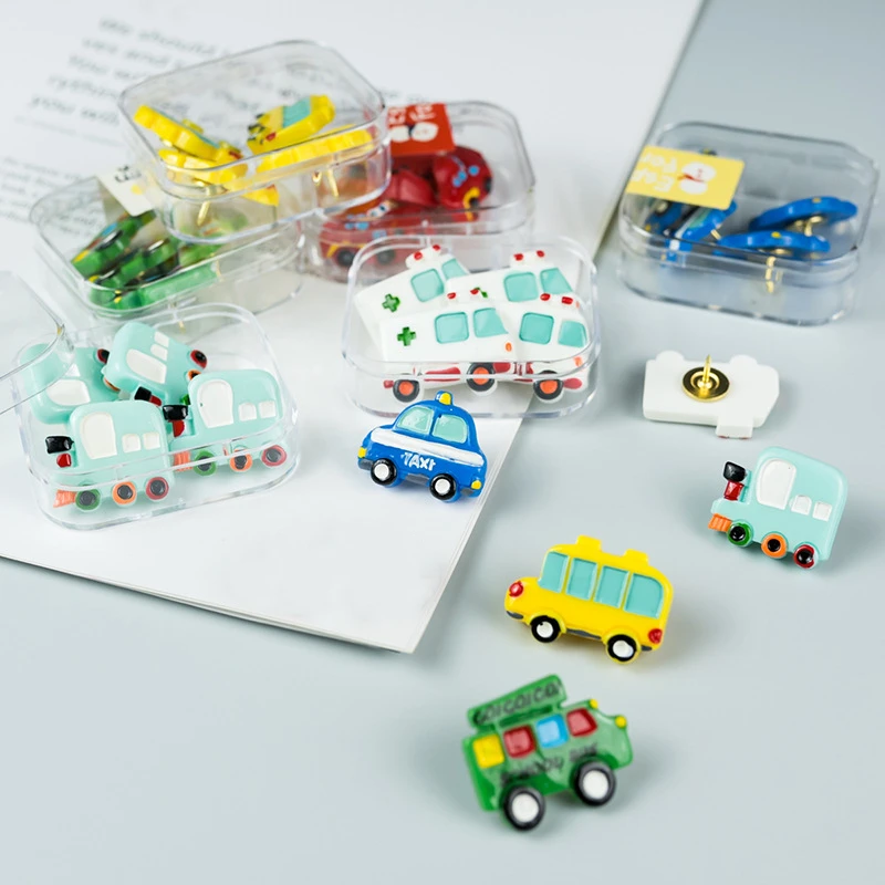 

5 шт. в коробке, Мультяшные Автомобильные кнопочные булавки для большого пальца, булавки для пальца, доски, фотографий, настенные шпильки, оф...