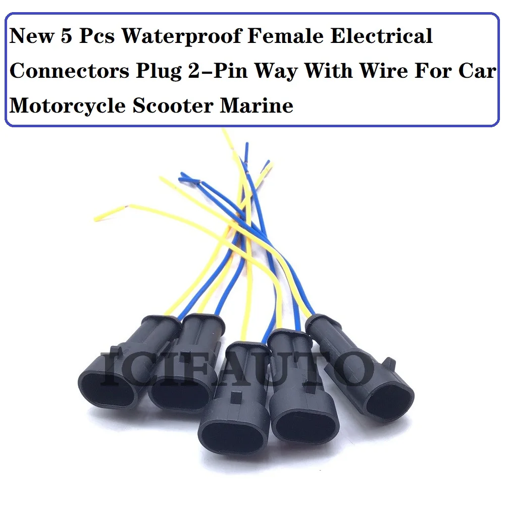 New 10 Pcs / 5 Pairs Waterproof Male Female Electrical Connectors Plug 2-Pin Way With Wire For Car Motorcycle Scooter Marine - купить по
