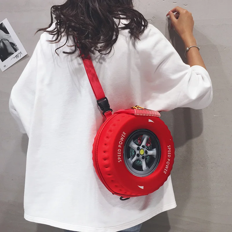 

Car tire bag female 2021 new fashion ins net red versatile small round bag personality funny one Shoulder Messenger Bag