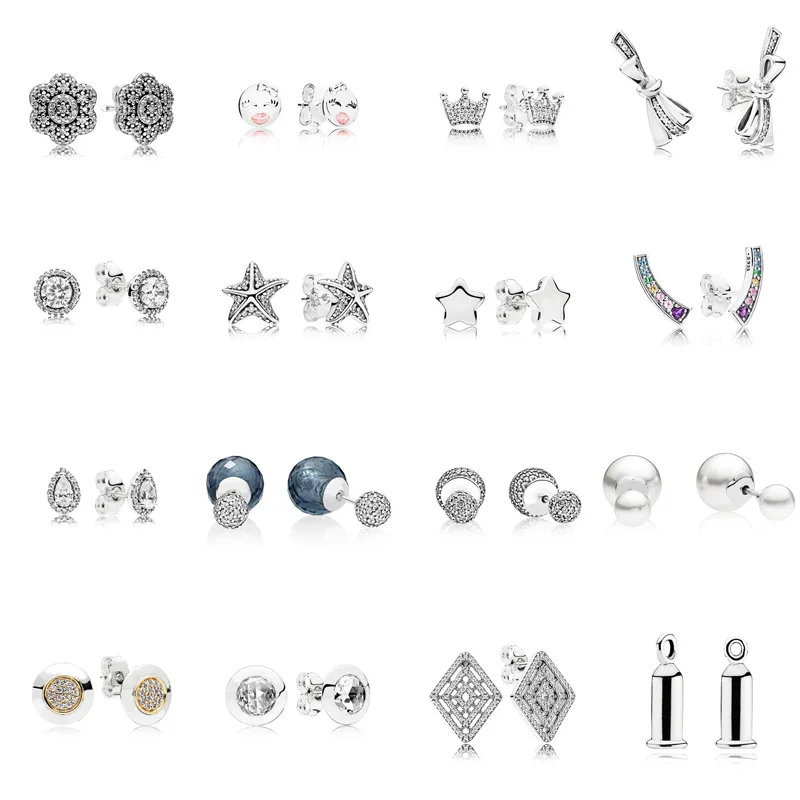 925 стерлингового серебра серьги в виде радуг и звезд с цветочным рисунком бантом