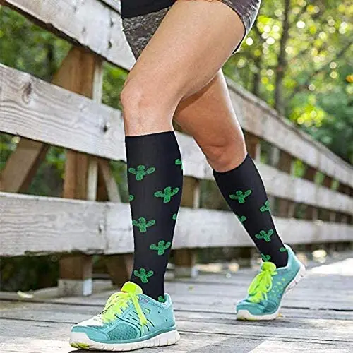 Носки компрессионные унисекс хлопковые дышащие с рисунком кактуса сосны для