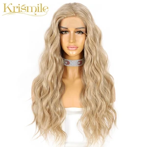 Futura Fiber Long Synthetic Lace Front Wigs 103# Blonde Water Wave Hair for Women Daily High Temperature Make Up Top Quality