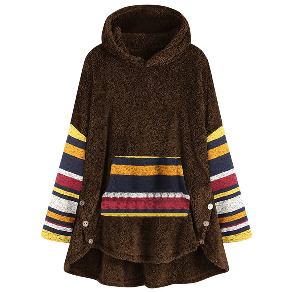 Модная пушистая зимняя теплая толстовка с капюшоном шерстяная Женская и принтом