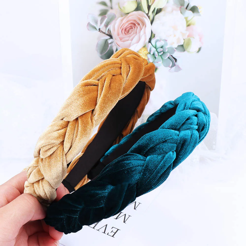 Женская винтажная бархатная повязка для волос однотонная оплетка обруч на