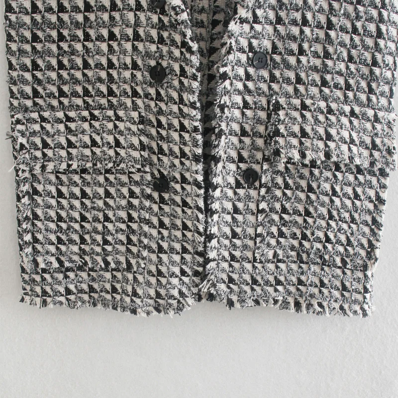 

Spring and autumn women's casual plaid pocket decoration double-breasted vest