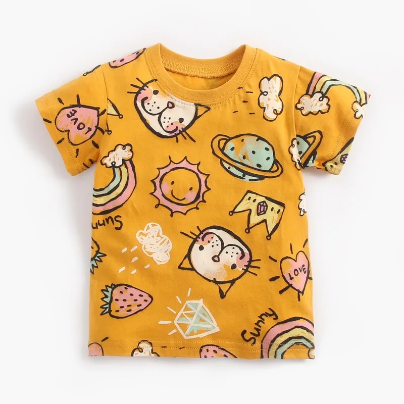 Children Short Sleeve summer clothing female baby suit newborn cartoon cat T-shirt briefs two-piece Romper children clothes | Детская