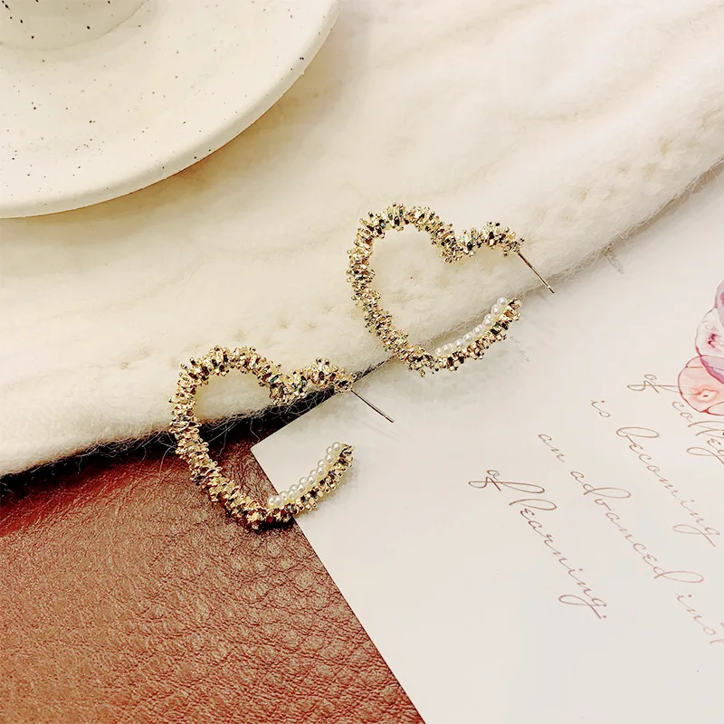 

South Korea's Oni The Same Metal Niche Design Love Earrings Pearl French Temperament Peach Heart S925 Silver Needle Stud Earring