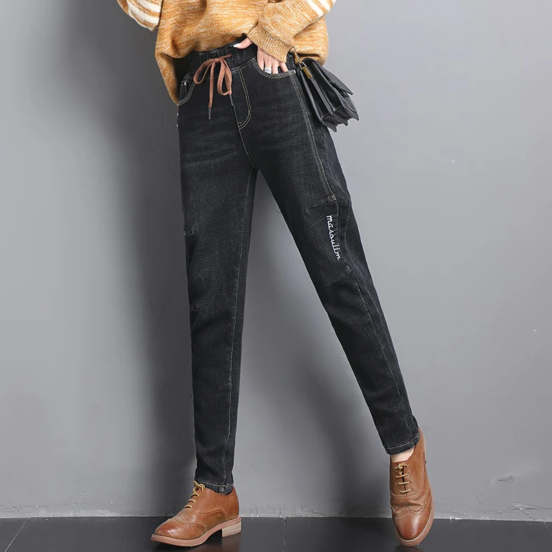 Женские бархатные джинсы эластичные шаровары из денима с высокой талией