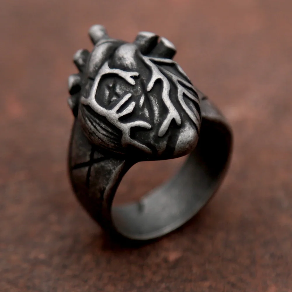 

Vintage Gothic Black Stainless Steel Heart Rings for Men Women Unique Rock Punk Biker Ring Fashion Party Jewelry Gift Size 7-15