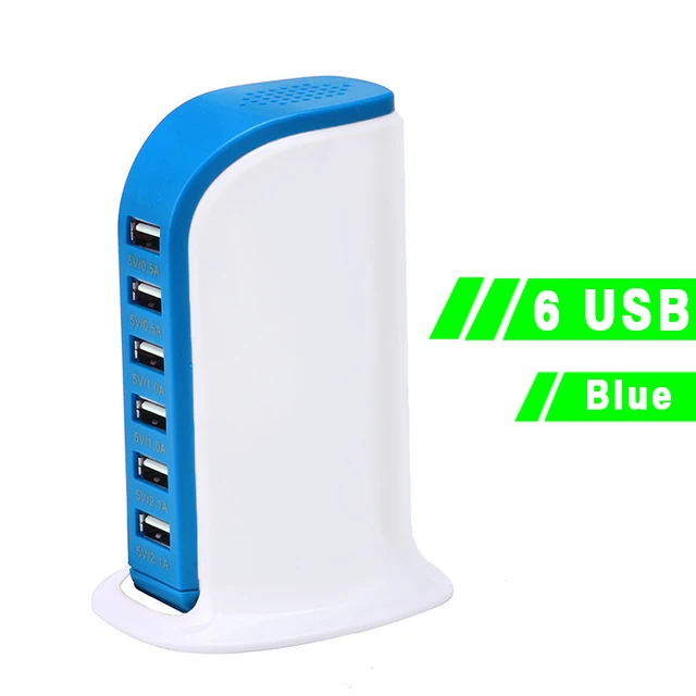 6 USB Blue Зарядное устройство usb Multi концентратор зарядка через usb док-станция Универсальный держатель для мобильного телефона для рабочего стола, настенные домашние зарядные устройства Путешествия адаптер питания от сети - Тип штекера: 6 USB Blue