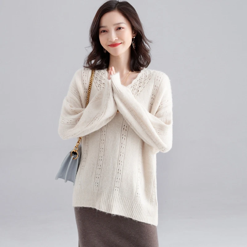 Новинка Модный женский пуловер с дырками вязанный крючком крученый фонарик