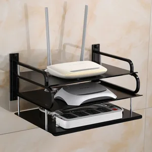 wireless wifi router storage box black panel metal shelf set top box wall hanging bracket cable storage organizer home decor free global shipping