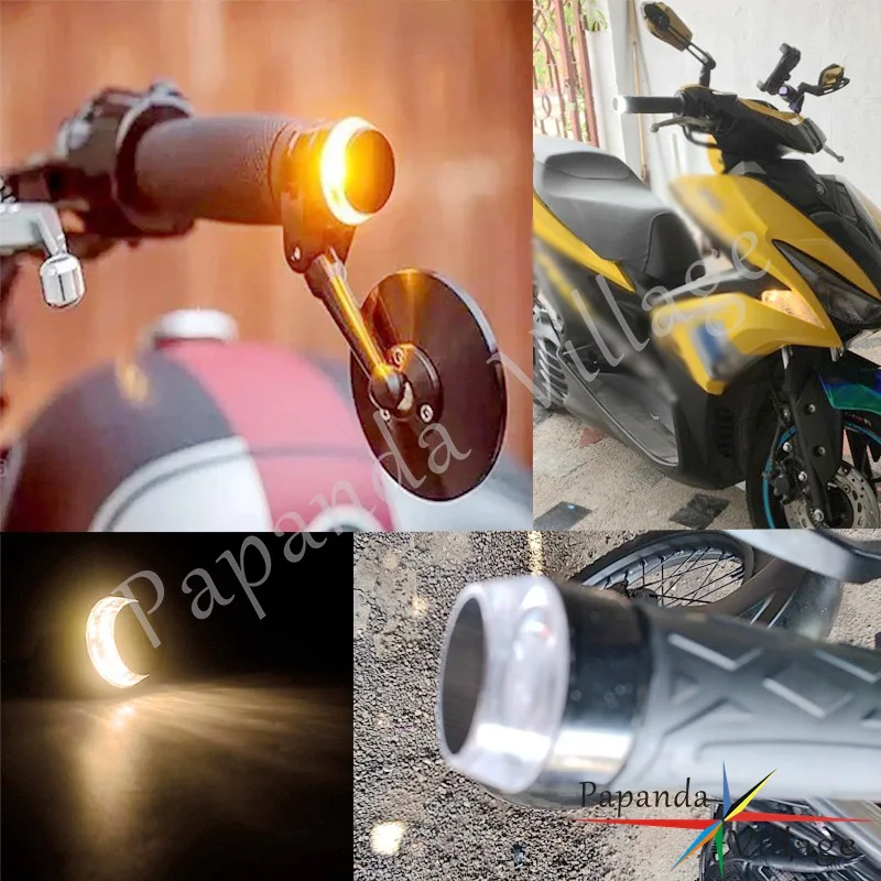 

2pcs Universal Motorcycle Handlebar LED Turn Signal Light Amber White Indicator Flasher 22mm Handle Bar End Blinker Corner Light