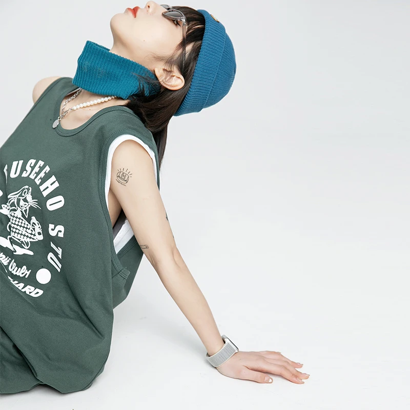 

spring summer printing Men's clothes Sleeveless Splash ink vest Harajuku lovers oversize Hip hop streetwear chic tops zhuchao
