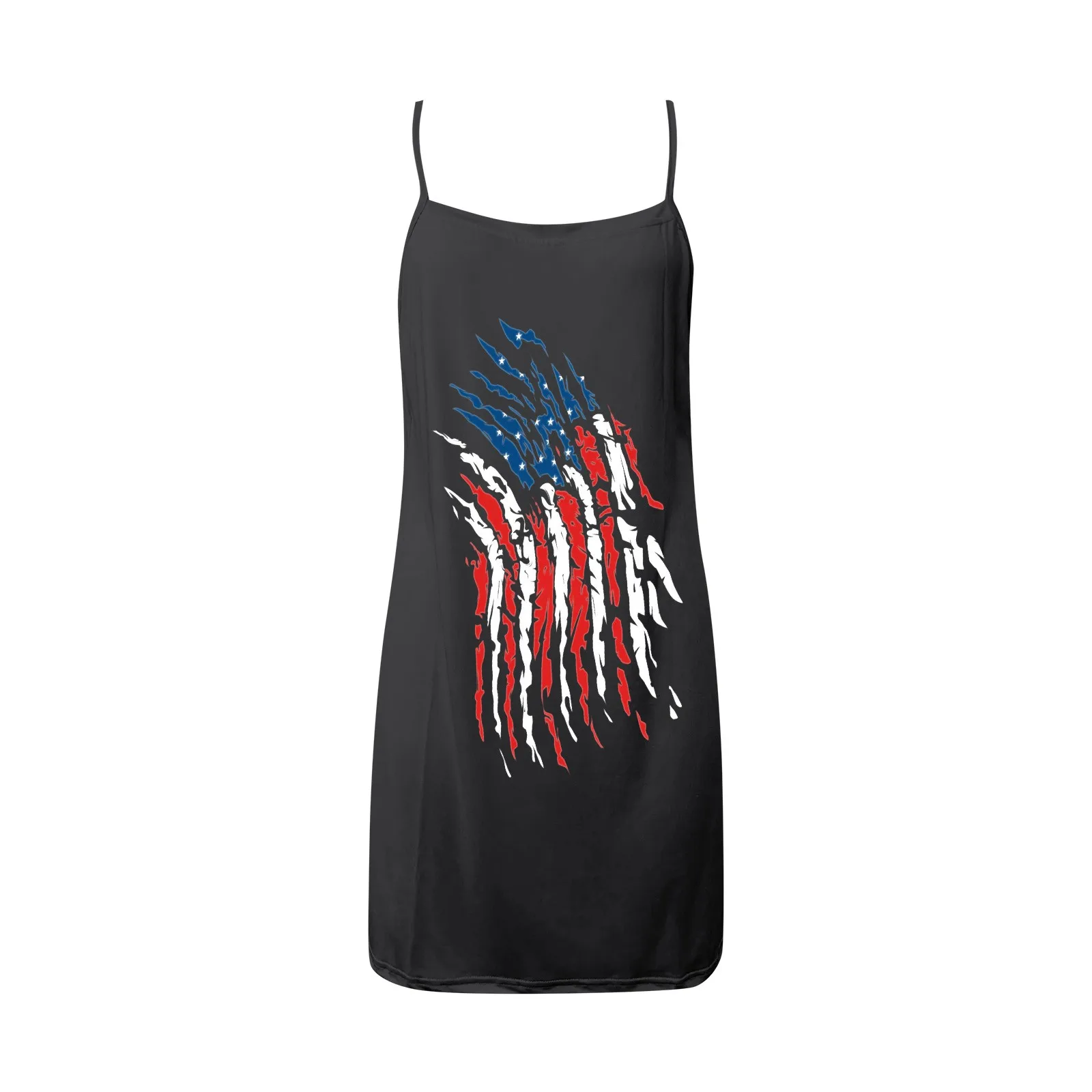 

Women Spaghetti Strap Dress Summer Fashion Independence Day Print Sleeveless Mini Dress Female Casual Slim Dresses#35
