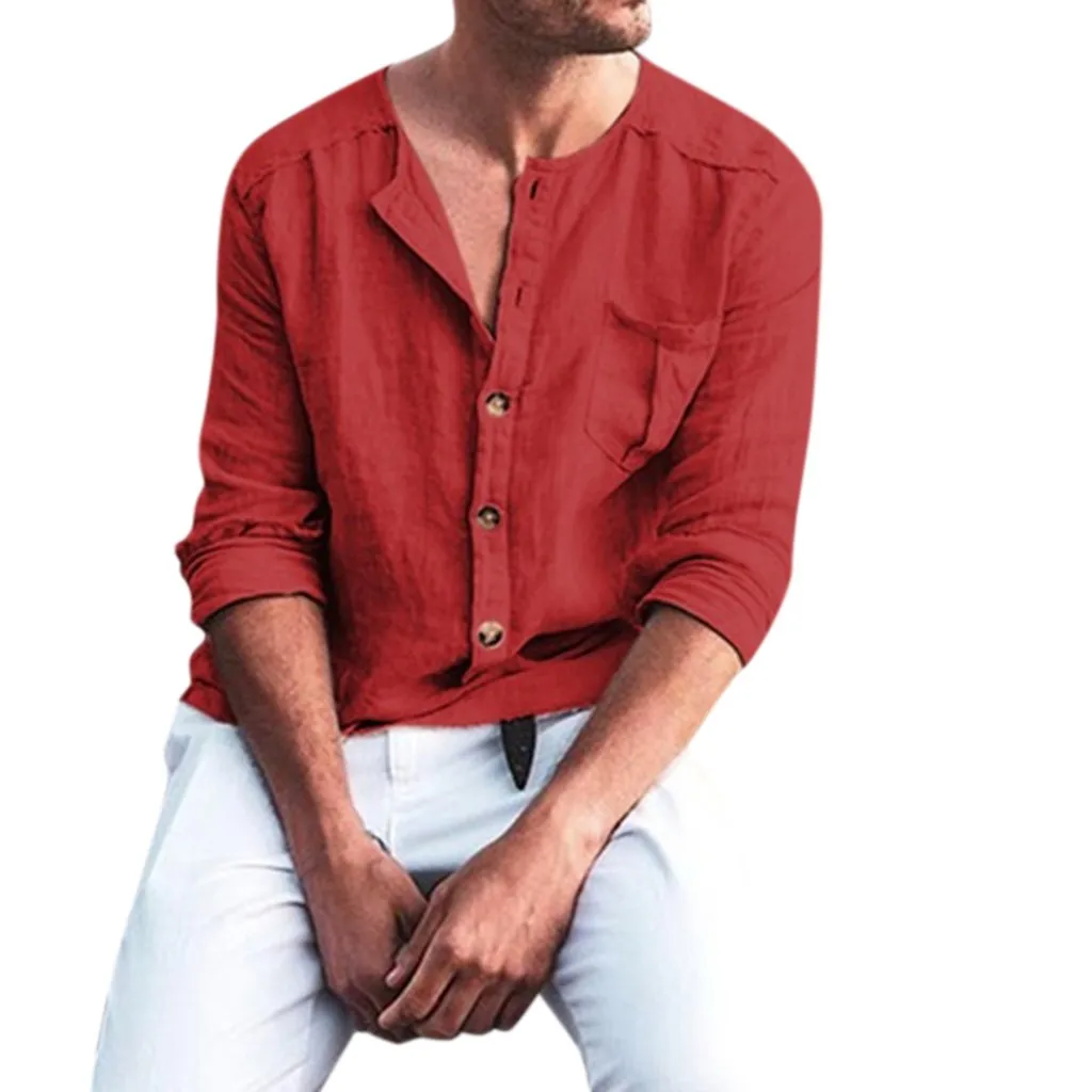 Рубашка мужская с нагрудным карманом Удобная Повседневная Свободная блузка из