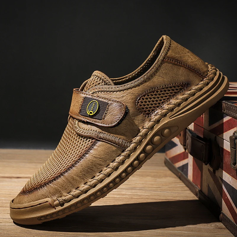 

Men's Mesh Shoes Summer Fashion Mesh Splicing Breathable Oxford Shoes Classic Sewing Soles British Trend Retro Casual Shoes