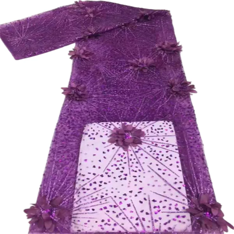 3d Африканское цветочное вышитое Тюлевое кружево жемчуг африканская кружевная