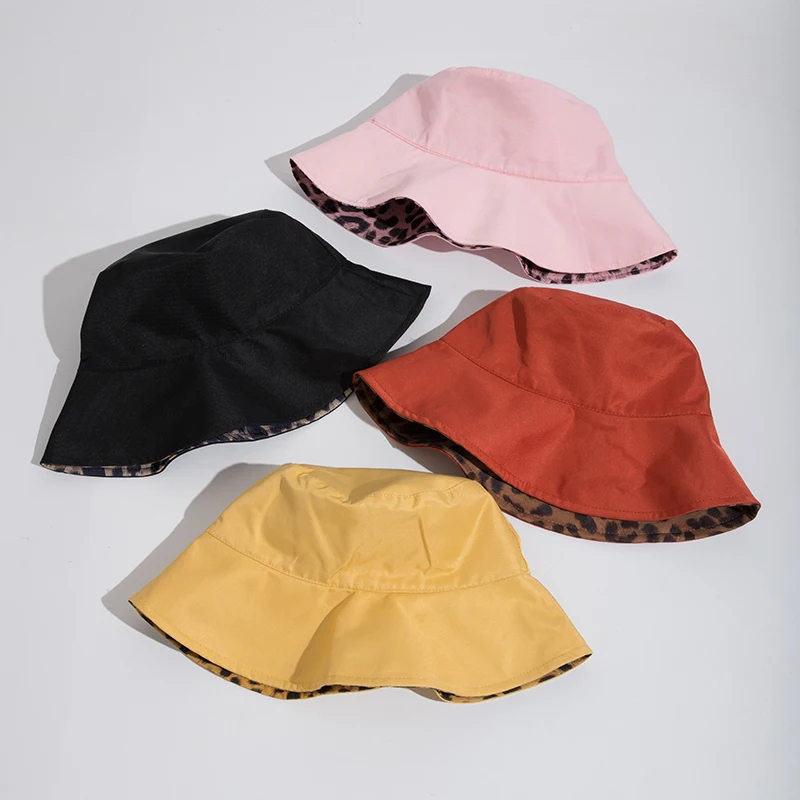 

2021 Two Side Leopard Black Bucket Hat For Women Men Reversible Panama Sun Hat Summer Ladies Beach Sun Protection Fisherman Hats