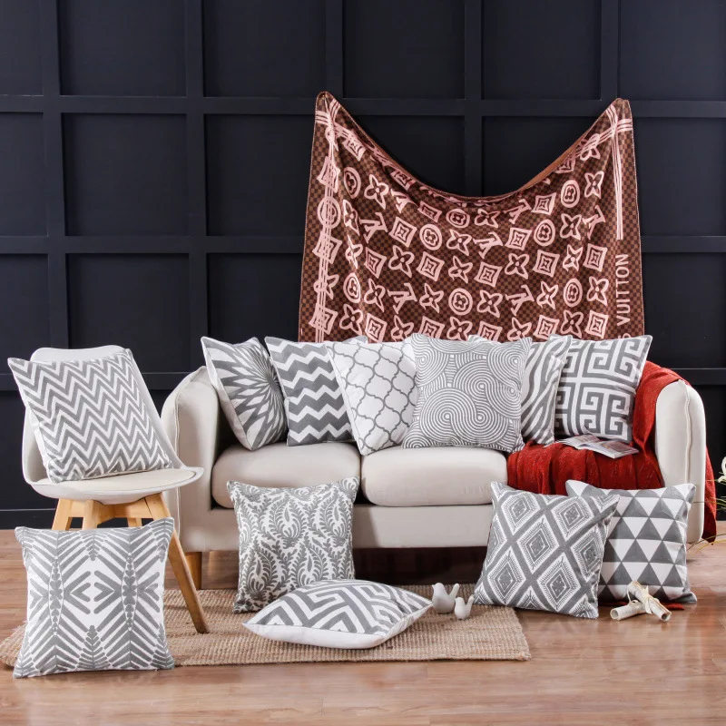 ZENGIA геометрической формы в стиле бохо вышитая наволочка для подушки серая