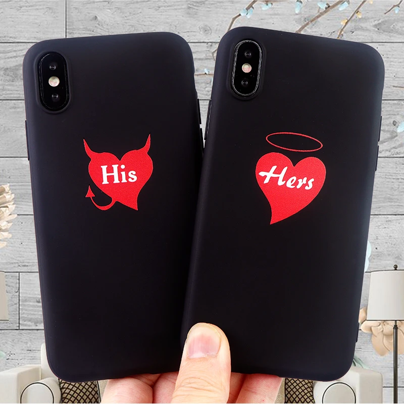 Couple Phone Cases for iPhone 6s 7 8 11 Pro Plus X XS MAX XR Fitted Case angel and devil Soft Silicone Back Covers Accessories |