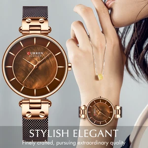 Часы CURREN женские кварцевые, модные водонепроницаемые наручные со стальным сетчатым ремешком