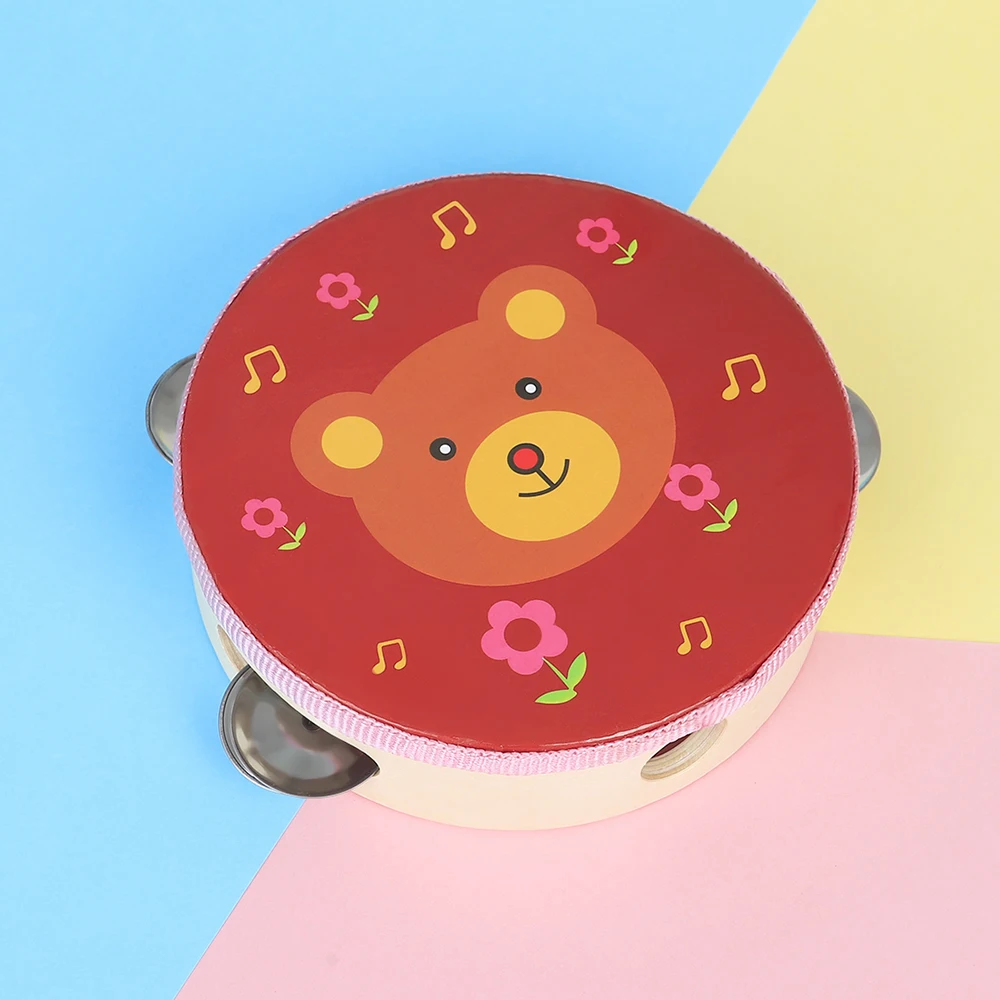 

Orff Musical Instruments 6 Inch Hand Drum Percussion Instrument Cartoon Tambourine Kids Educational Toys Rattle Jingle Bells