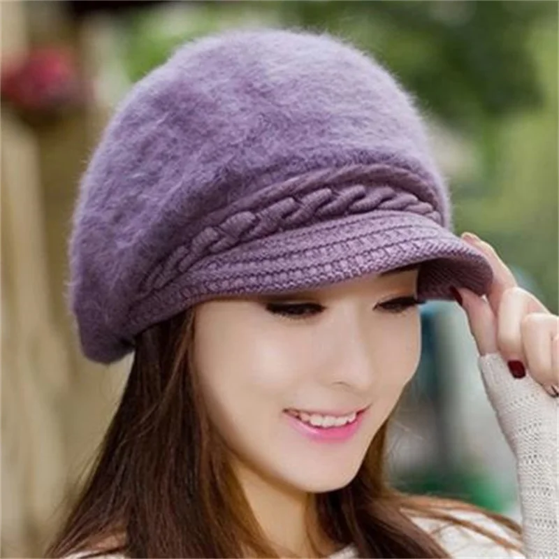

Fashion Women Rabbit Fur Knitted Hats Casual Solid Color Autumn Girls Winter Warm Wool Hat Female Bonnet Caps Boina Feminino