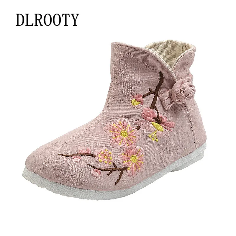 

Children Martin Boots Embroider Flower Shoes Girl National Style Autumn Spring Flat Baby Kid Outdoor Fashion Ankle Non-slip