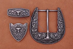 Старинная Серебряная Цветочная ковбойская Пряжка для ремней Rodeo Longhore Bull, набор из трех предметов унисекс, ремешок 40 мм