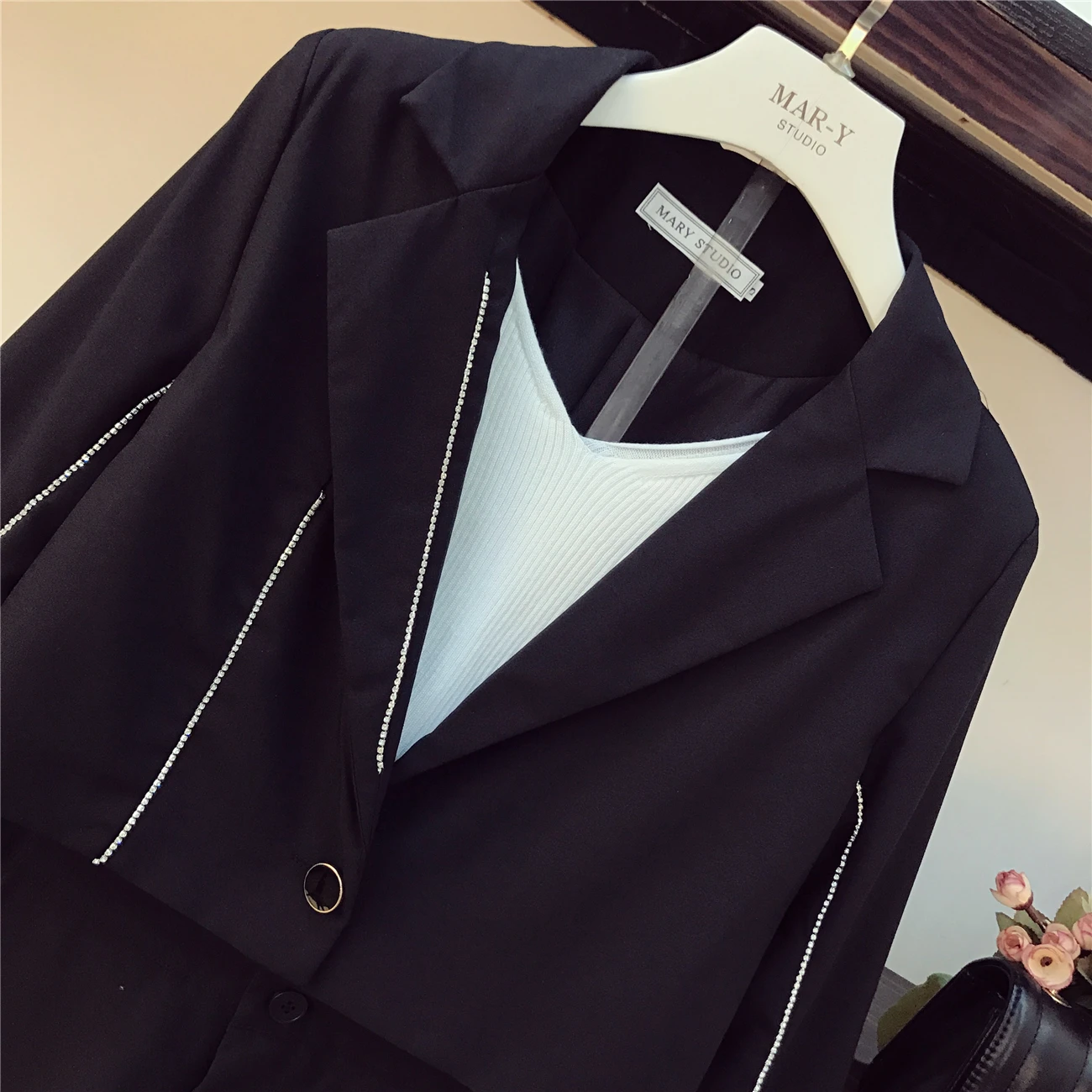Autumn Outfit Blazer Sets Women High-end Drill Diamond Lapel Short Jacket + Casual Broad-legged Shorts Two-piece Suit Femme | Женская
