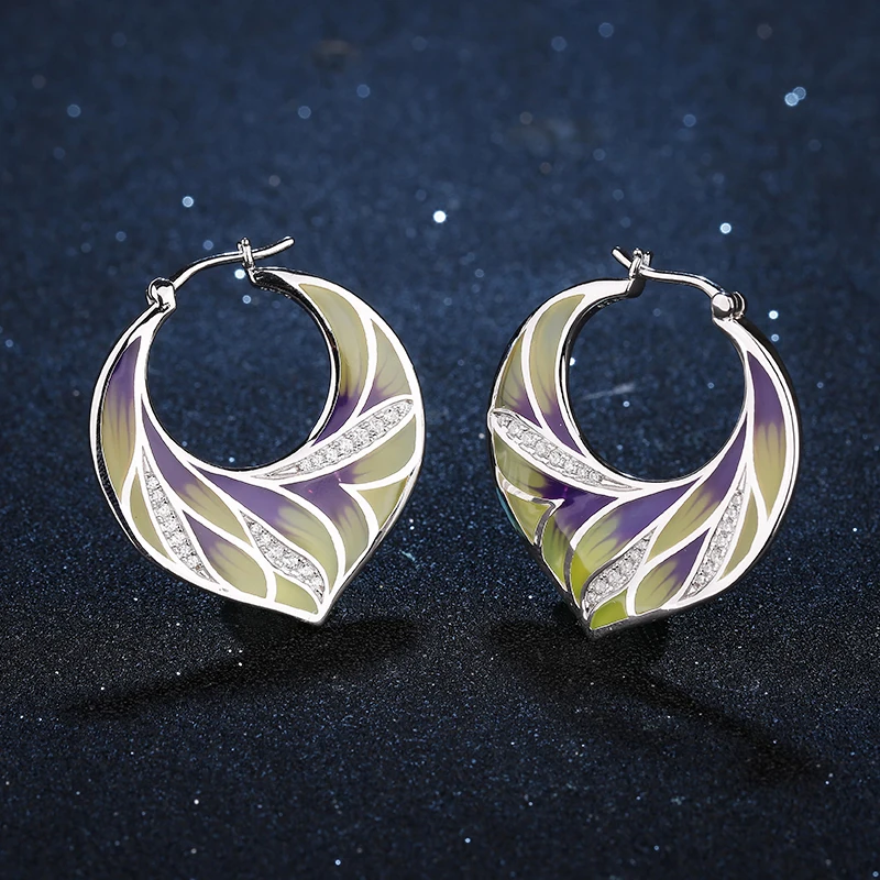 Серьги женские из серебра 100% пробы с эмалью и фианитом | Украшения аксессуары