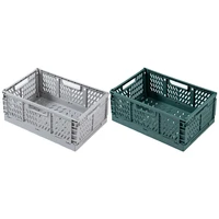 2 pcs collapsible storage bincontaine transfer box crate transit storage of various items green grey