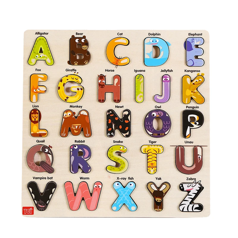 

Toi Children Animal Cartoon Alphabet Wooden Pegboard Early Educational Interesting Jigsaw Puzzle Toys More Than 3 Years Old