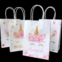 unicorn party supplies 12pcsset unicorn gift bags kraft paper bags with handle cartoon unicorn birthday party decorations kids