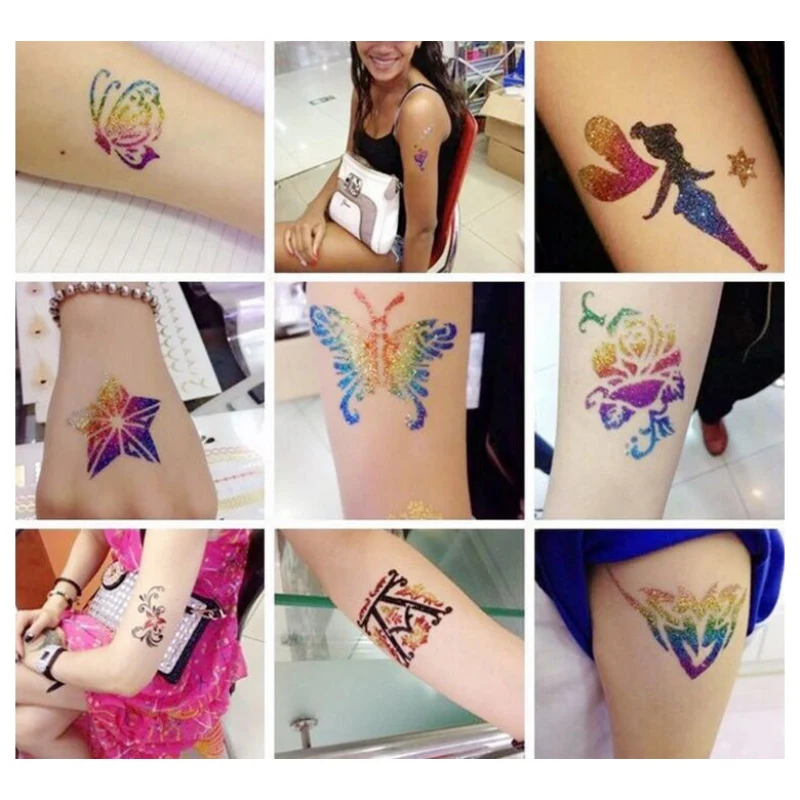 Алмазная блестящая Татуировка набор мерцающая пудра для макияжа кисть