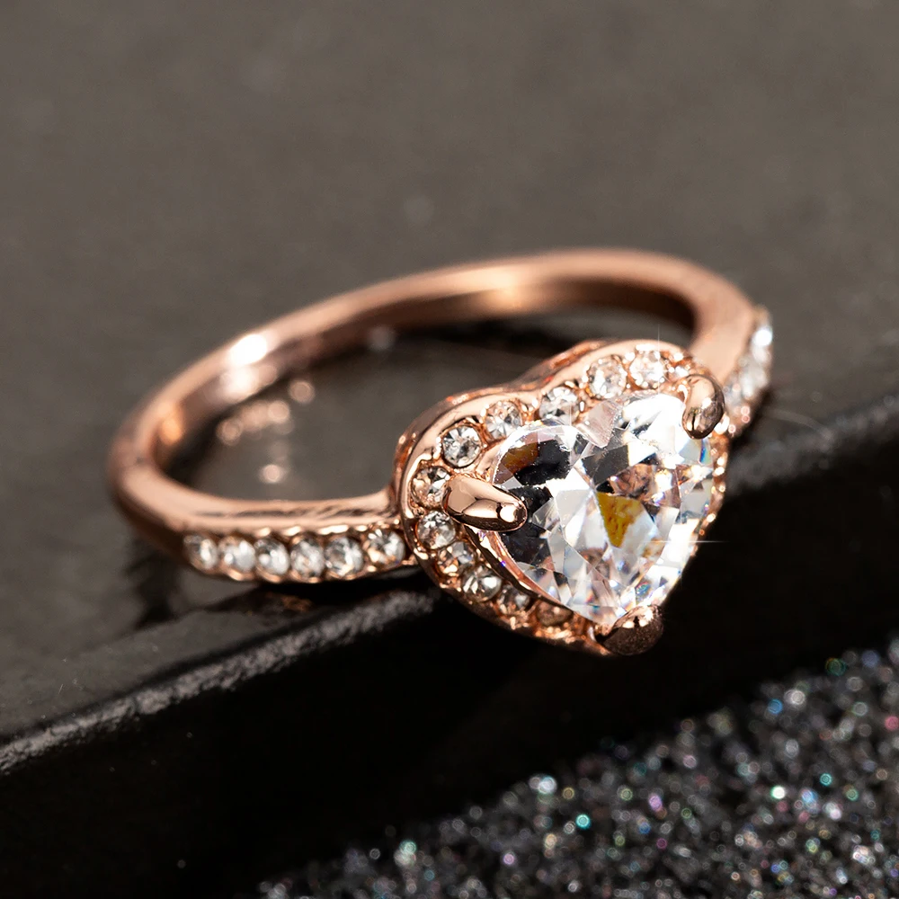 Модные свадебные кольца с кристаллами в форме сердца серебряного цвета для