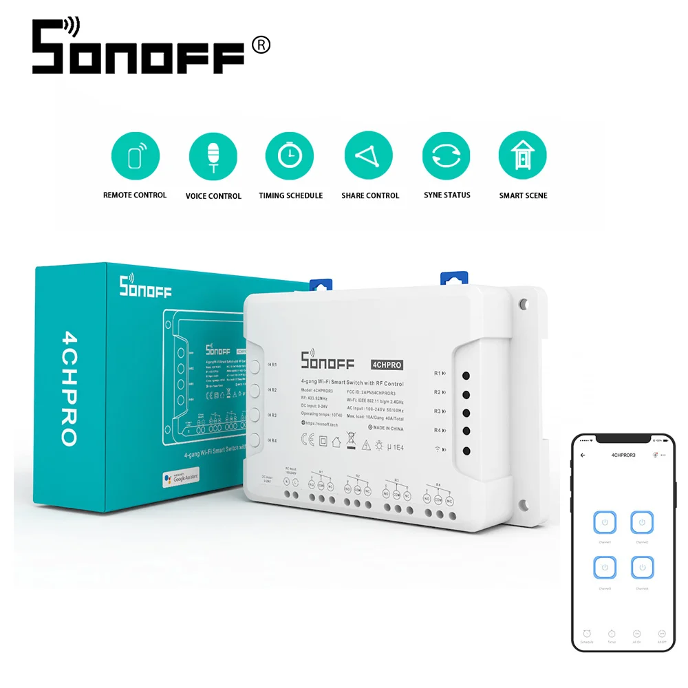 Интеллектуальный выключатель света Sonoff 4CHR3/4CH Pro R3 4 полосная смарт переключатель
