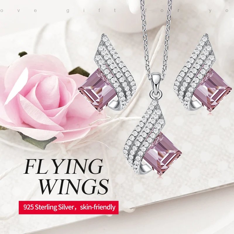 Женский комплект свадебных украшений Cdyle из колье и сережек с розовым цирконием