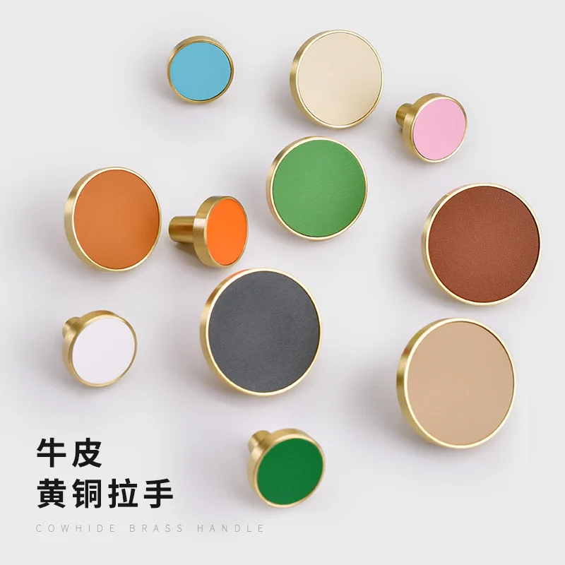 Круглая ручка из чистой меди для детской комнаты комод шкаф дверная кожаная в