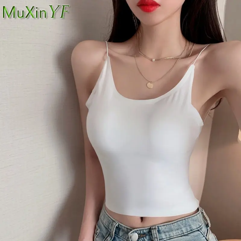 

Women Summer Camis Sexy Beauty Back Solid White Sling Girls Super Short Ice Silk Seamless Vest Women's Tube Top Crop Tops Female