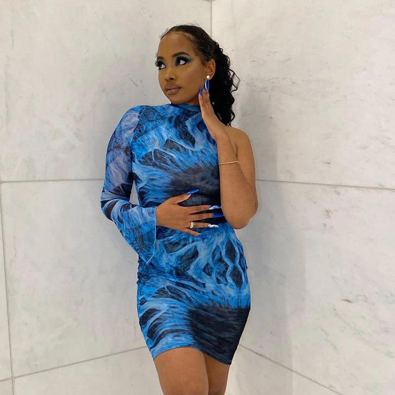 

Cutenova Traf Tie Dye Print Fashion Sexy One-Shoulder Flared Sleeves Midi Dresses Woman Sleeveless Club Party Holiday Spaghetti