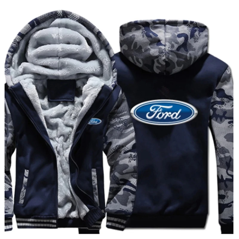 

New Winter Man Ford Car Logo Hoodies Camouflage Sleeve Jacket Hooded Fashion Men Fleece Long Sleeve Sweatshirts