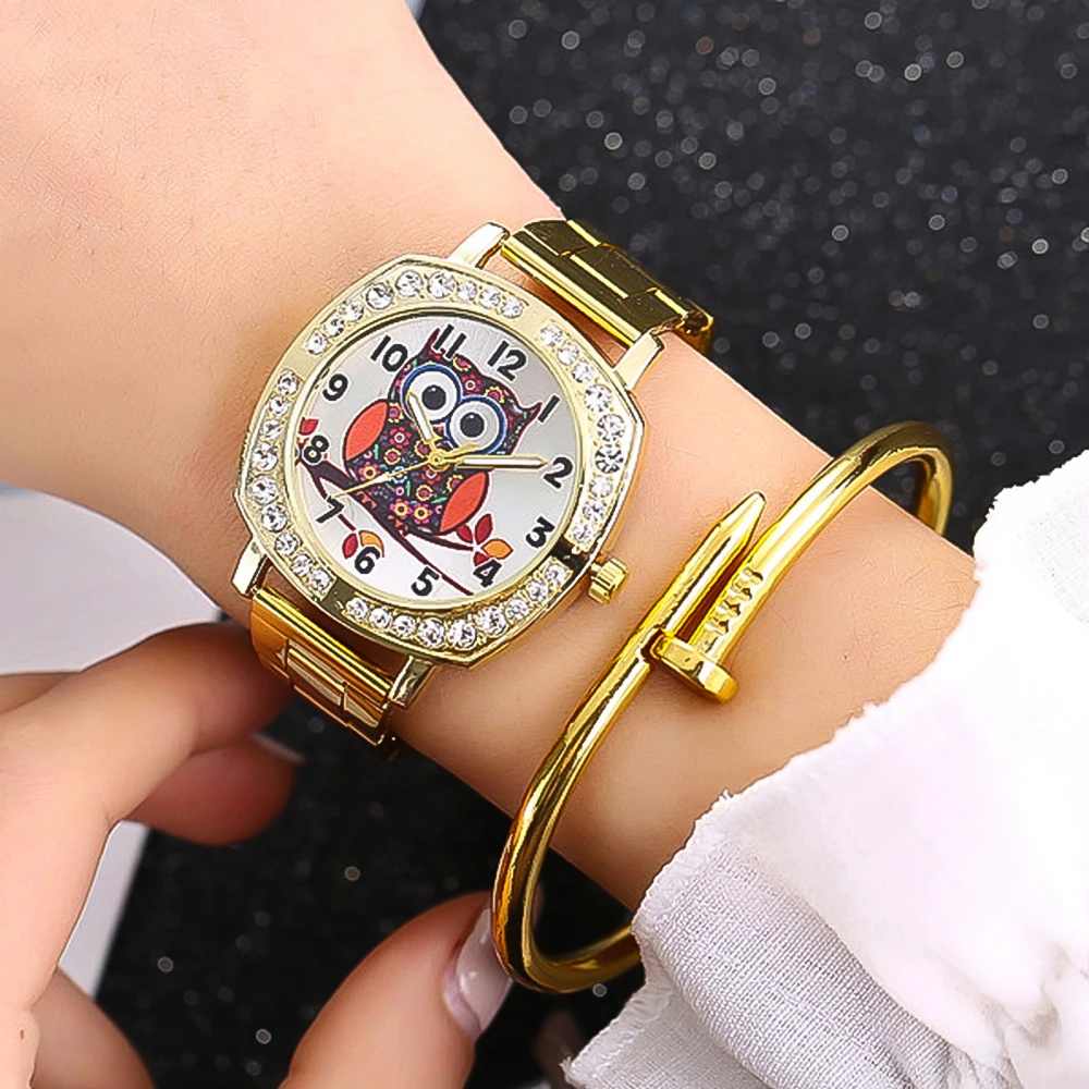 

Owl Gold Steel Band Watch Bracelet Ladies Steel Band Watch Fashion Women's Square Quartz Watch Hot Sale Relogio Feminino