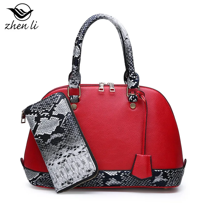 

2021 New Arrivals Women PU Leather HandBag Red Serpentine Soft Surface Design High Quality Urban Simple Leisure Style Shell Bag