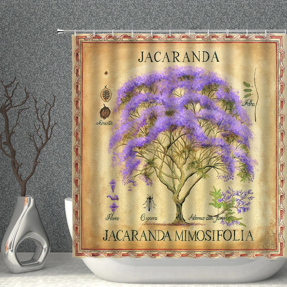 

Занавеска для душа Dragon в стиле ретро, старая газета, коричневая Водонепроницаемая занавеска для ванной s, фиолетовая Jacaranda, индивидуальный к...