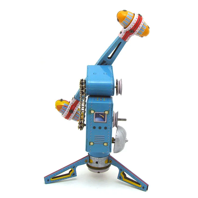 

[Funny] Adult Collection Retro Wind up toy Metal Tin Amusement park rotate rocket ferris wheel Clockwork toy model vintage toy