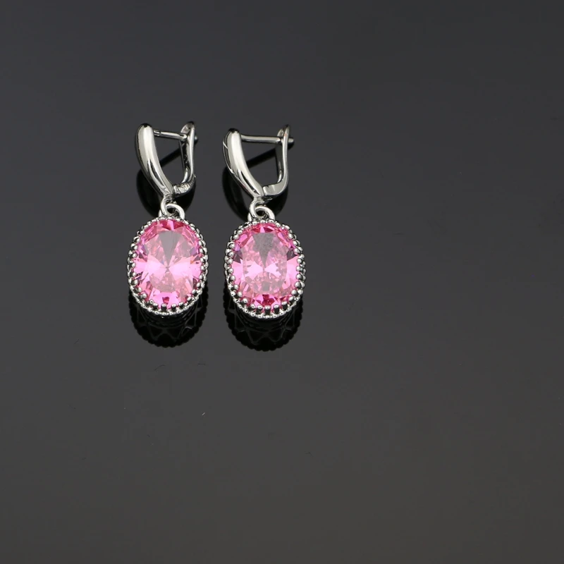 Pink Простые Модные большие CZ серьги для женщин 925 серебряные Висячие серьги камень ювелирные изделия подарок для вечерние лучший друг - Окраска металла: Pink